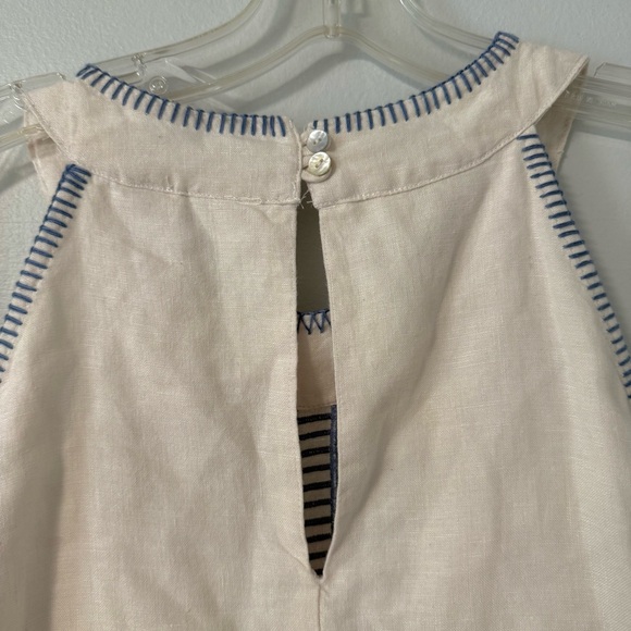 Sigrid Olsen Women's Halter  Dress 100% Linen Embroidered Crocheted M ivory Blue - Picture 8 of 12